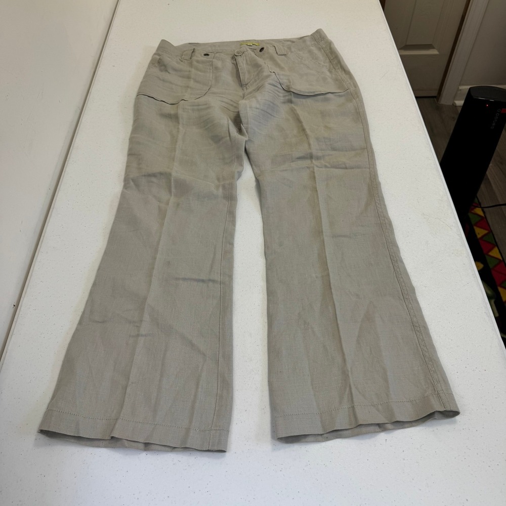 Gianni Bini Oatmeal Beige Linen Wide Leg Trousers Size 29 Utility Pockets